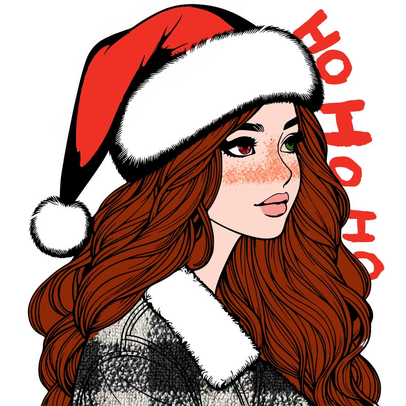 realistic girl in santa hat
