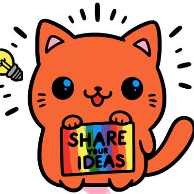 a cute cat saying share your ideas