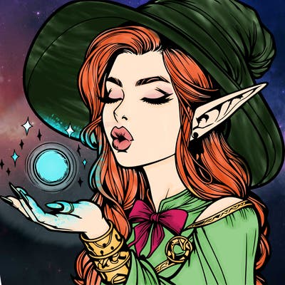 realistic elf casting a spell with lips