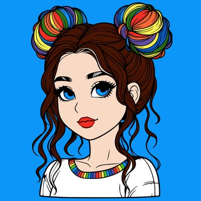 realistic girl with two buns in her hair