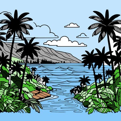 view of the ocean in hawaii lots of palm trees and beautiful view