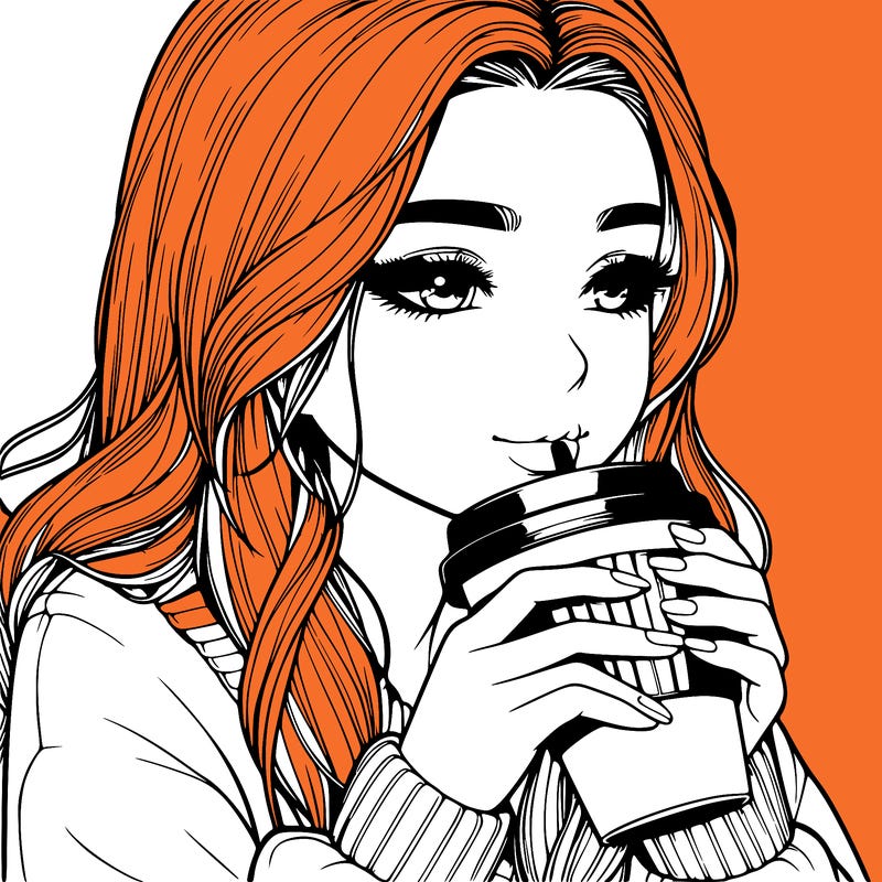 realistic girl drinking coffee