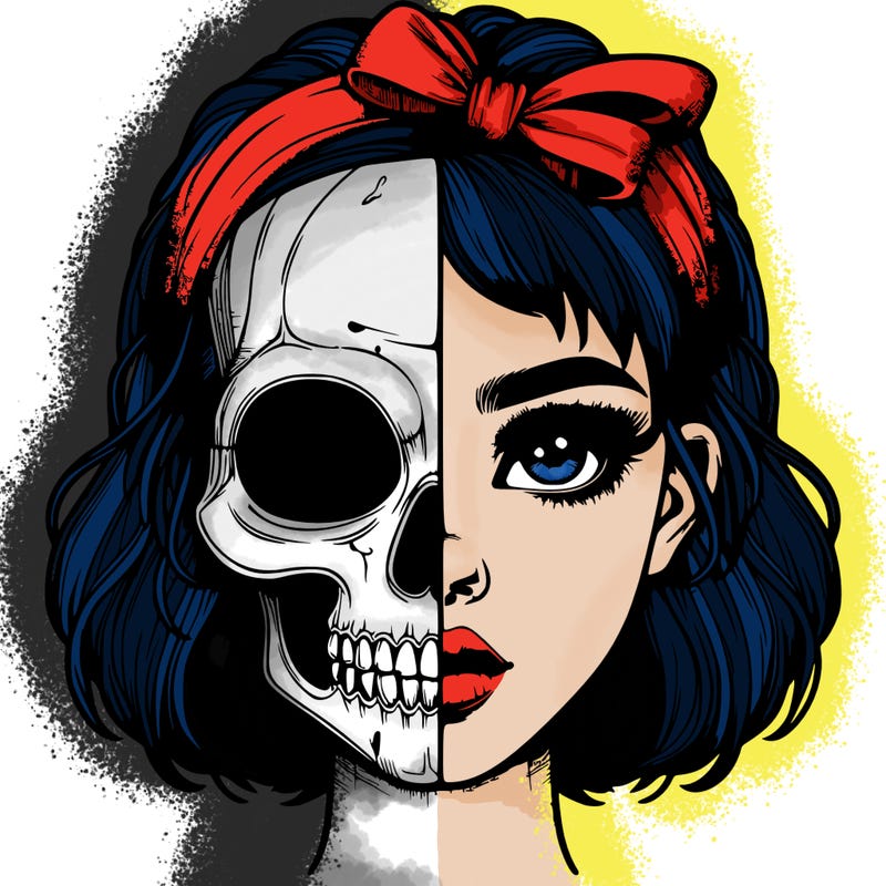 realistic girl with half skull mask