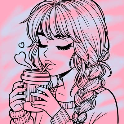 realistic girl drinking coffee