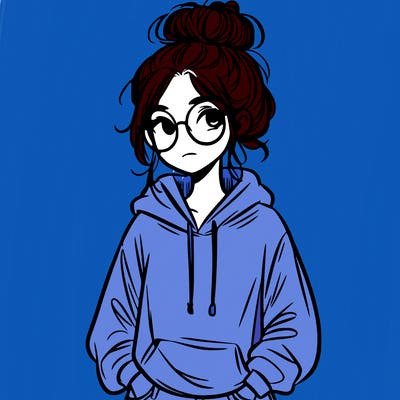 teen girl with a messy bun and glasses wearing a loose hoodie and jeans