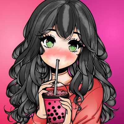 realistic girl drink a boba