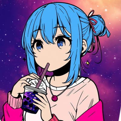 manga character drinking boba