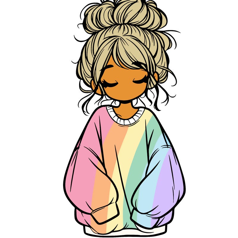 girl with baggy sweatshirt and messy bun