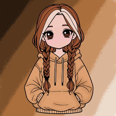 a realistic girl with a oversized hoodie and she has braids
