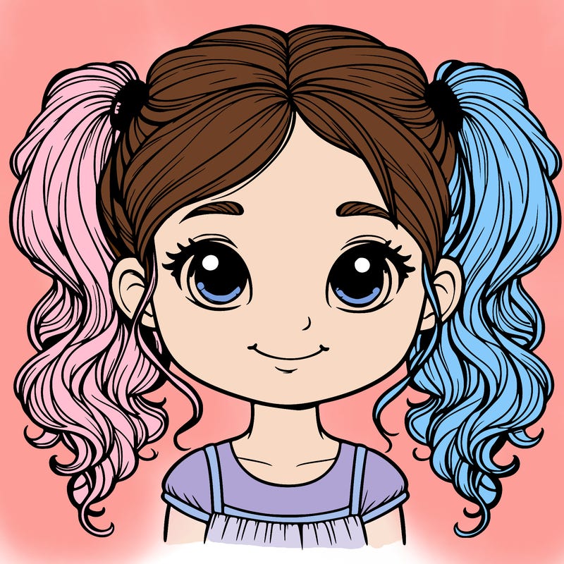 little realistic girl with pigtails