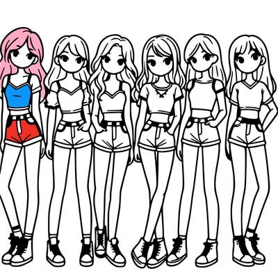 a group of girls wearing crop tops and shorts