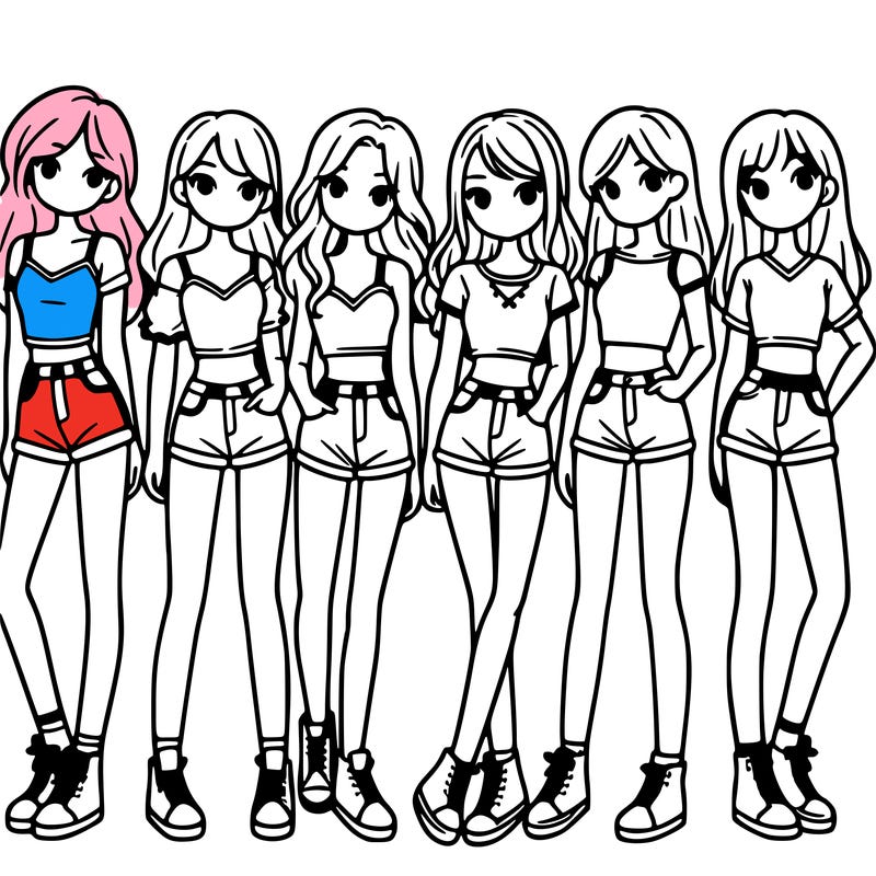 a group of girls wearing crop tops and shorts