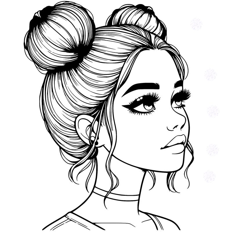 realistic girl with buns on the top of her head