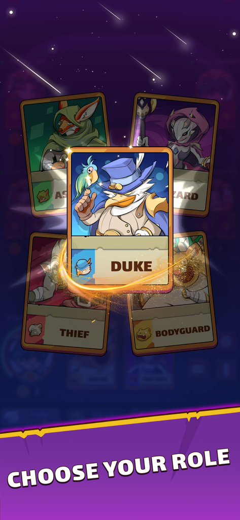 Coup Online - Board Game - Role selection screen in Coup Online showing character cards like the Duke and Thief