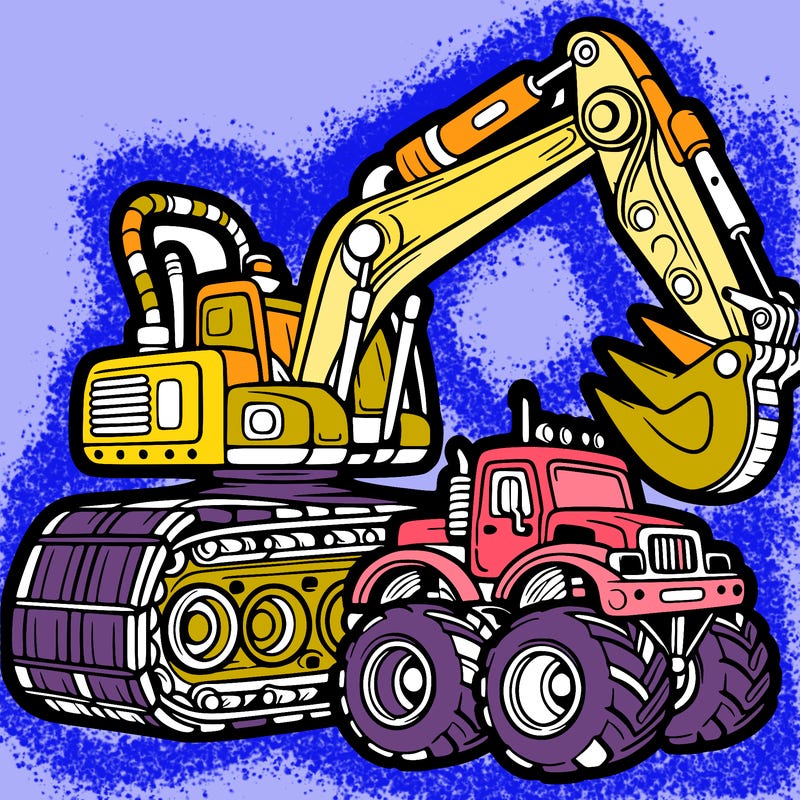 excavator and monster truck