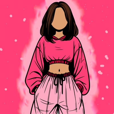 realistic girl faceless with baggy pants and a crop top