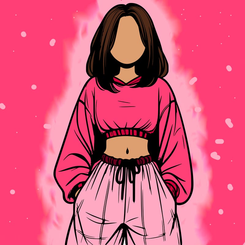realistic girl faceless with baggy pants and a crop top