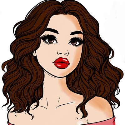 realistic girl with wavy hair and lips