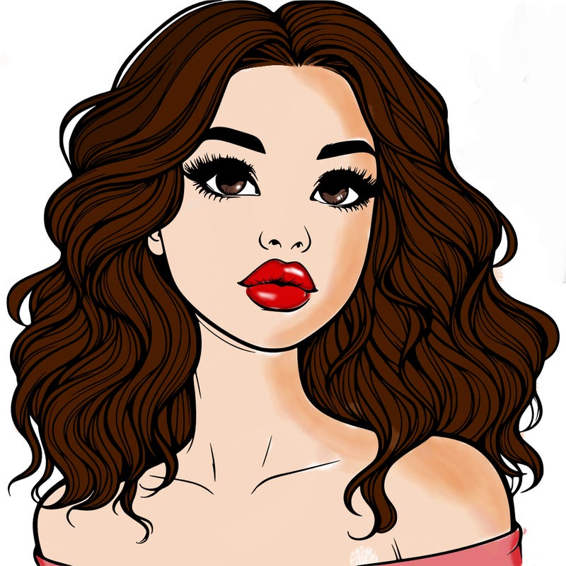 realistic girl with wavy hair and lips