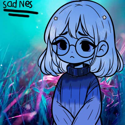 sad girl with glasses in a sweater