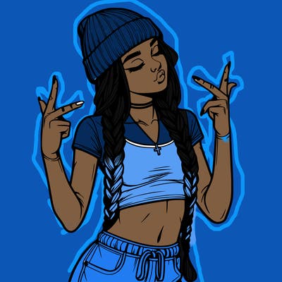 realistic teenage girl with braids and a beanie and crop top doing 🫶🏼