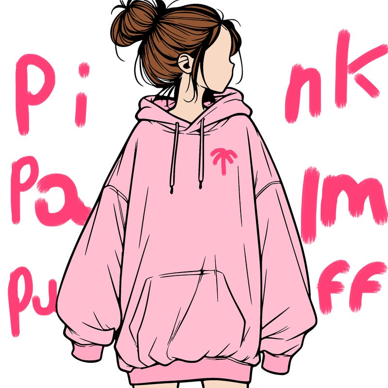 realistic girl with a oversized sweatshirt on and a bun