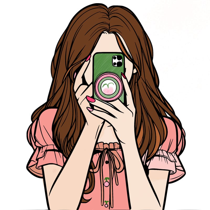 a realistic girl holding her phone taking pictures