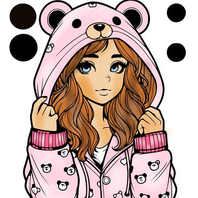realistic girl in a animal pjs hoodie