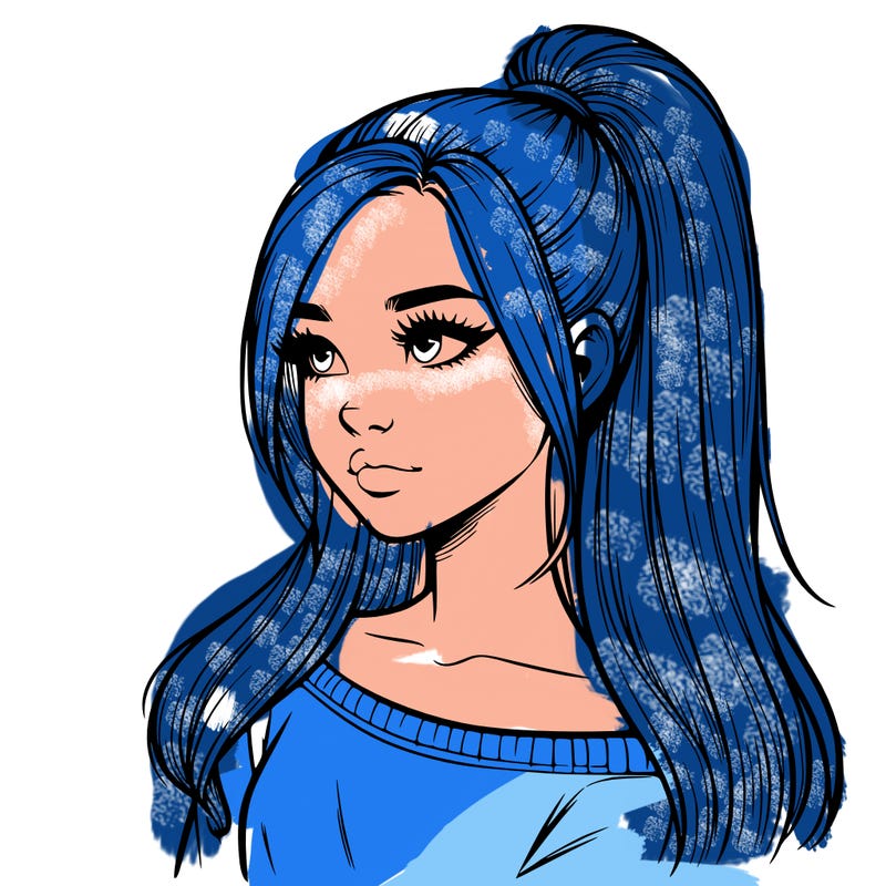 realistic girl with a high ponytail