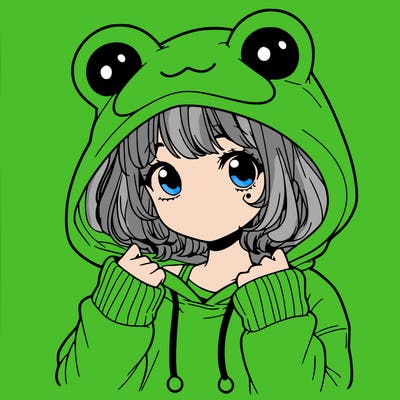 a cute teenage girl wearing a frog hoodie