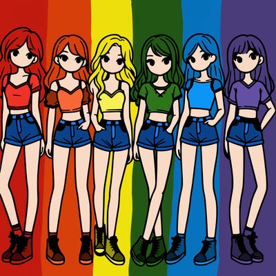 a group of girls wearing crop tops and shorts