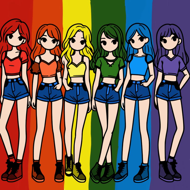 a group of girls wearing crop tops and shorts