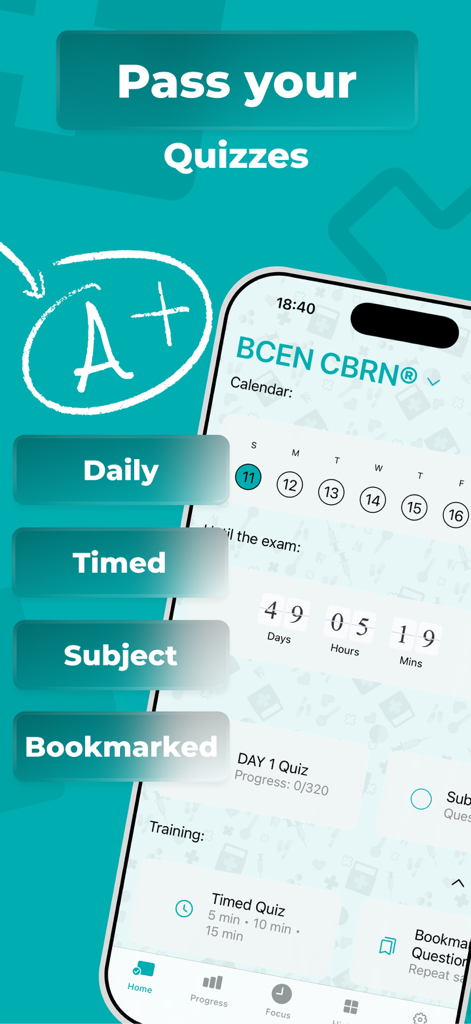 CEN Review & Prep 2026 - CEN Review and Prep app home screen showing quiz categories and an exam countdown timer