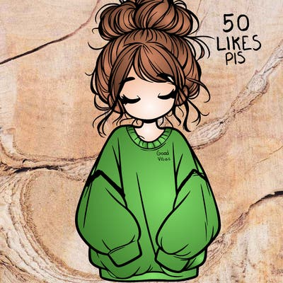 girl with baggy sweatshirt and messy bun