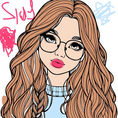 girl with long hair and freckles and glasses realistic