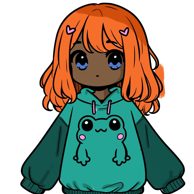 girl wearing frogging sweatshirt
