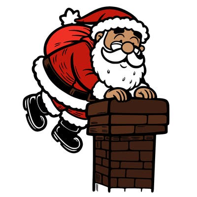 santa climbing down a chimney