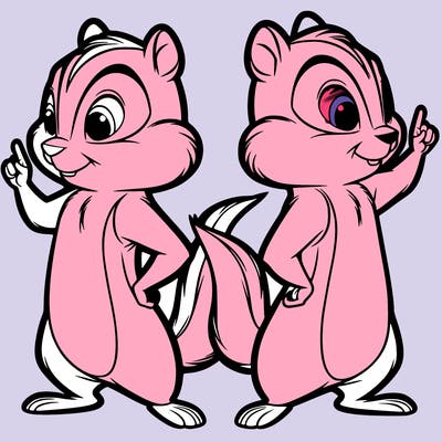 two tamias standing up split realistic