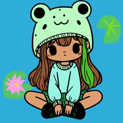 a girl wearing a frog hat and some frog socks