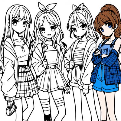 teen manga girls group of 4