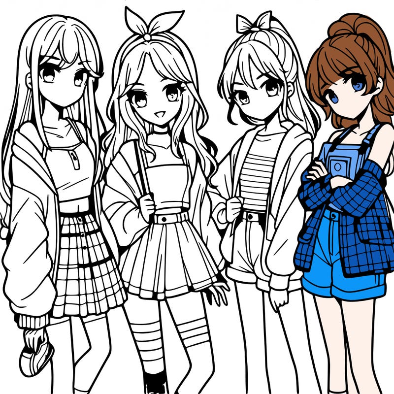 teen manga girls group of 4