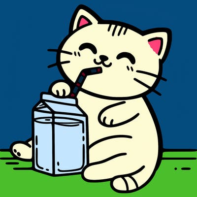 cat drinking chocolate milk with a straw