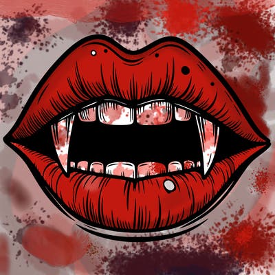 lips with vampire teeth