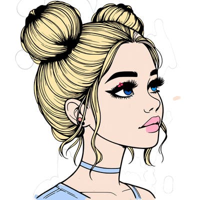 realistic girl with buns on the top of her head
