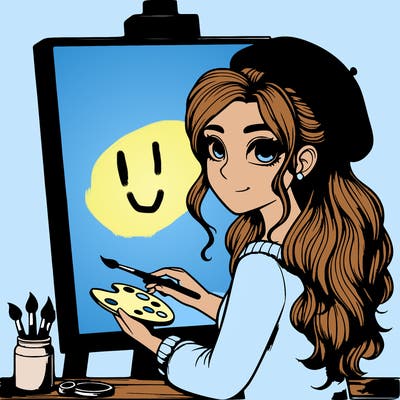 realistic girl artist painting a blank canvas