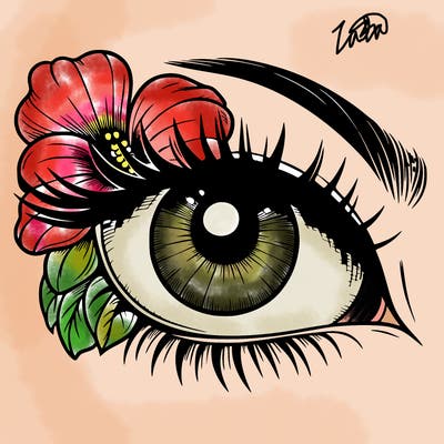 realistic eye with flower