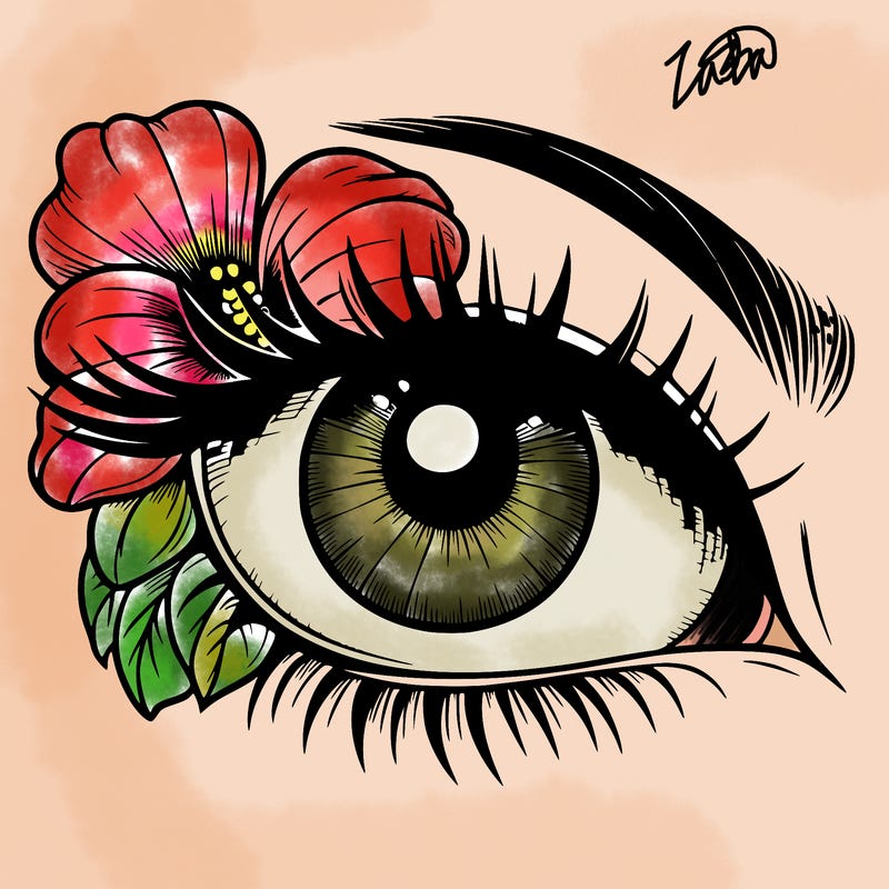 realistic eye with flower