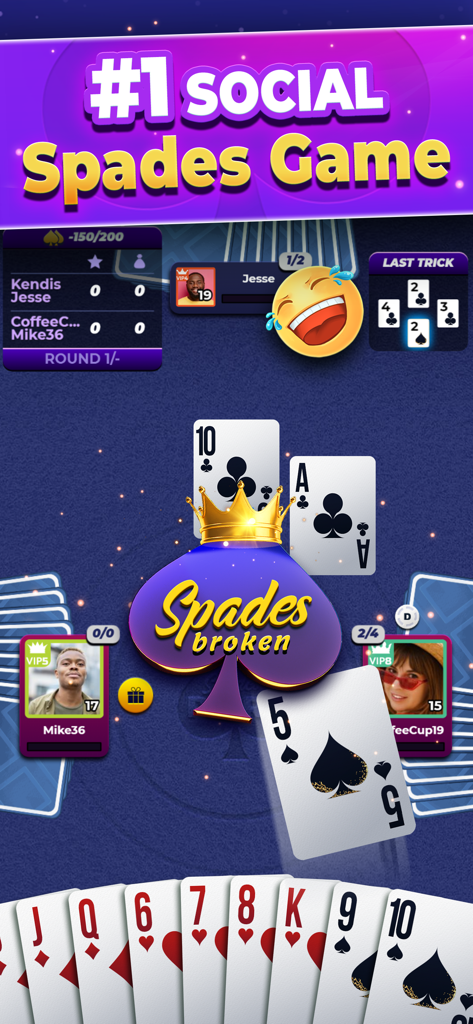 VIP Spades social card game online multiplayer gameplay interface