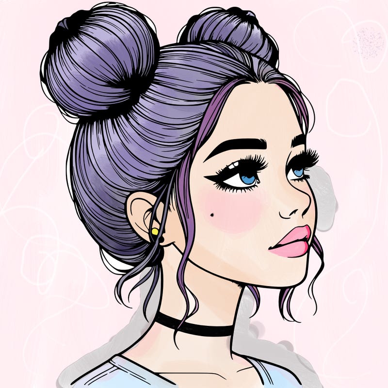 realistic girl with buns on the top of her head