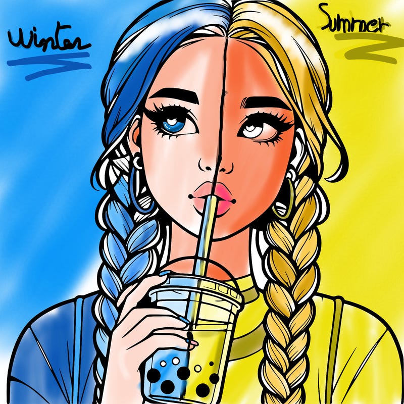 realistic girl with braided hair drinking boba